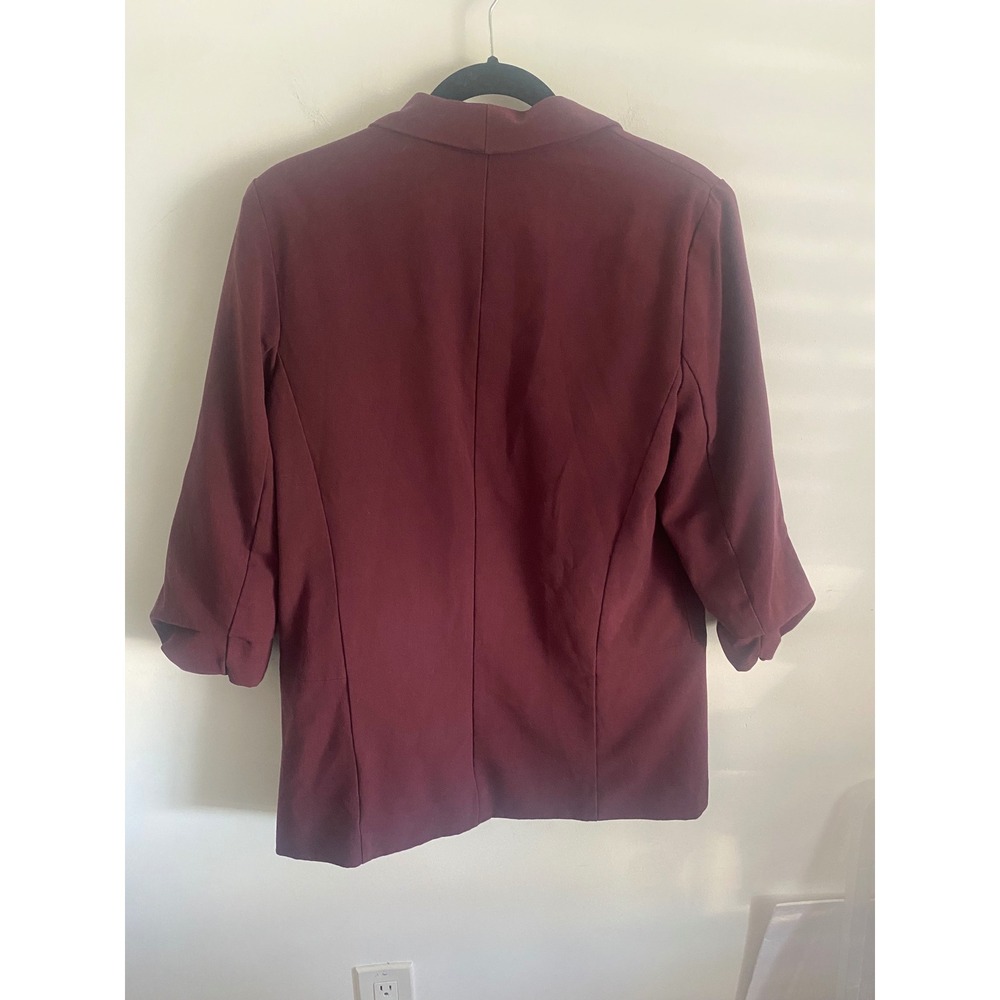 Candies Womens Burgundy Ruched Sleeve Open Front Blazer Jacket Size L - Picture 6 of 7